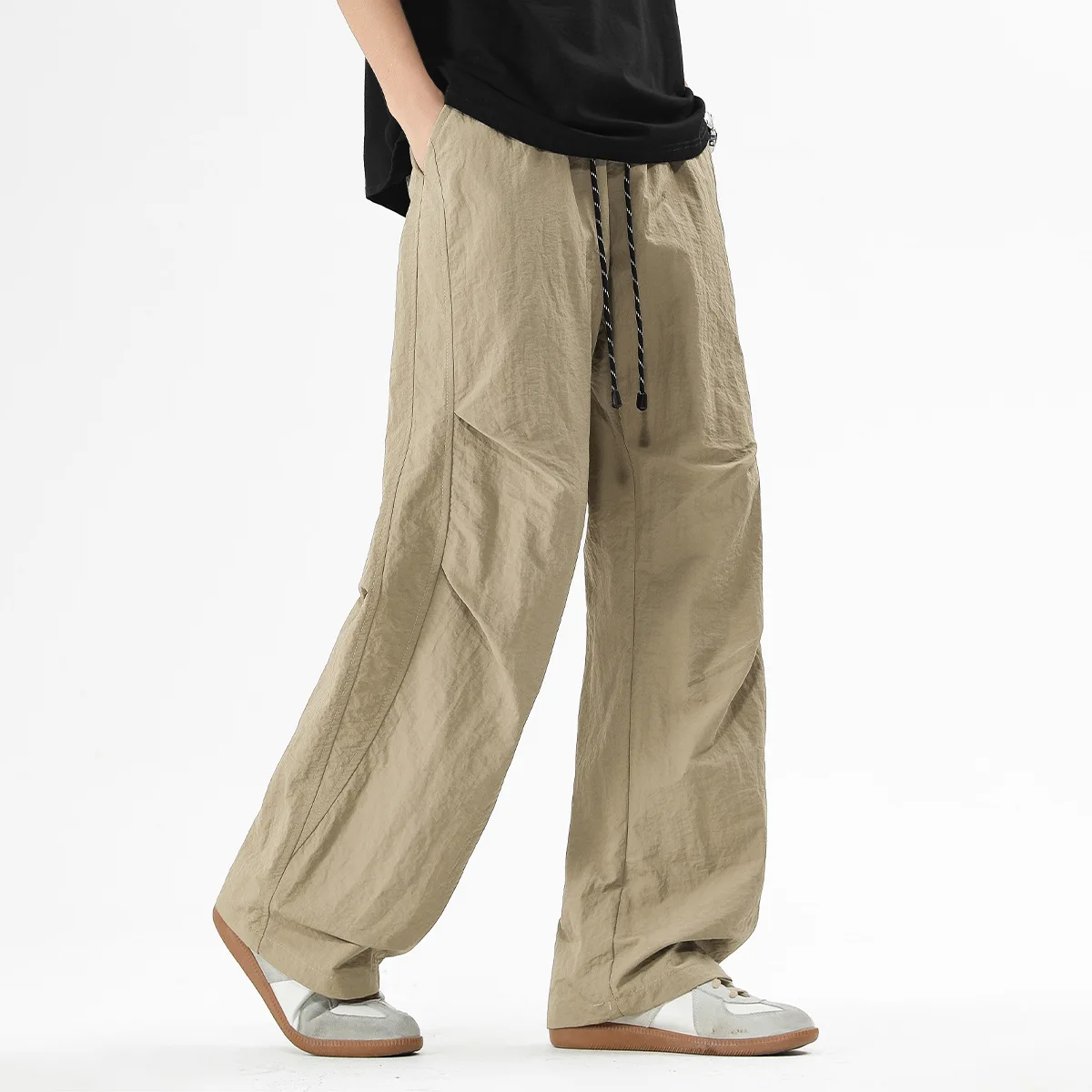 2026 Men's Summer Ice Silk Long Pants Thin Loose Straight Quick Dry Casual Wide Leg Pants Lightweight Breathable Work Trousers