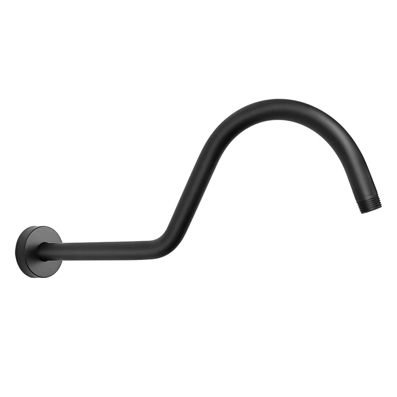 Black Shower Head Extension Arm with Flange S Shaped High Arc Gooseneck Long Showers Extender Pipe For bathroom Accessories