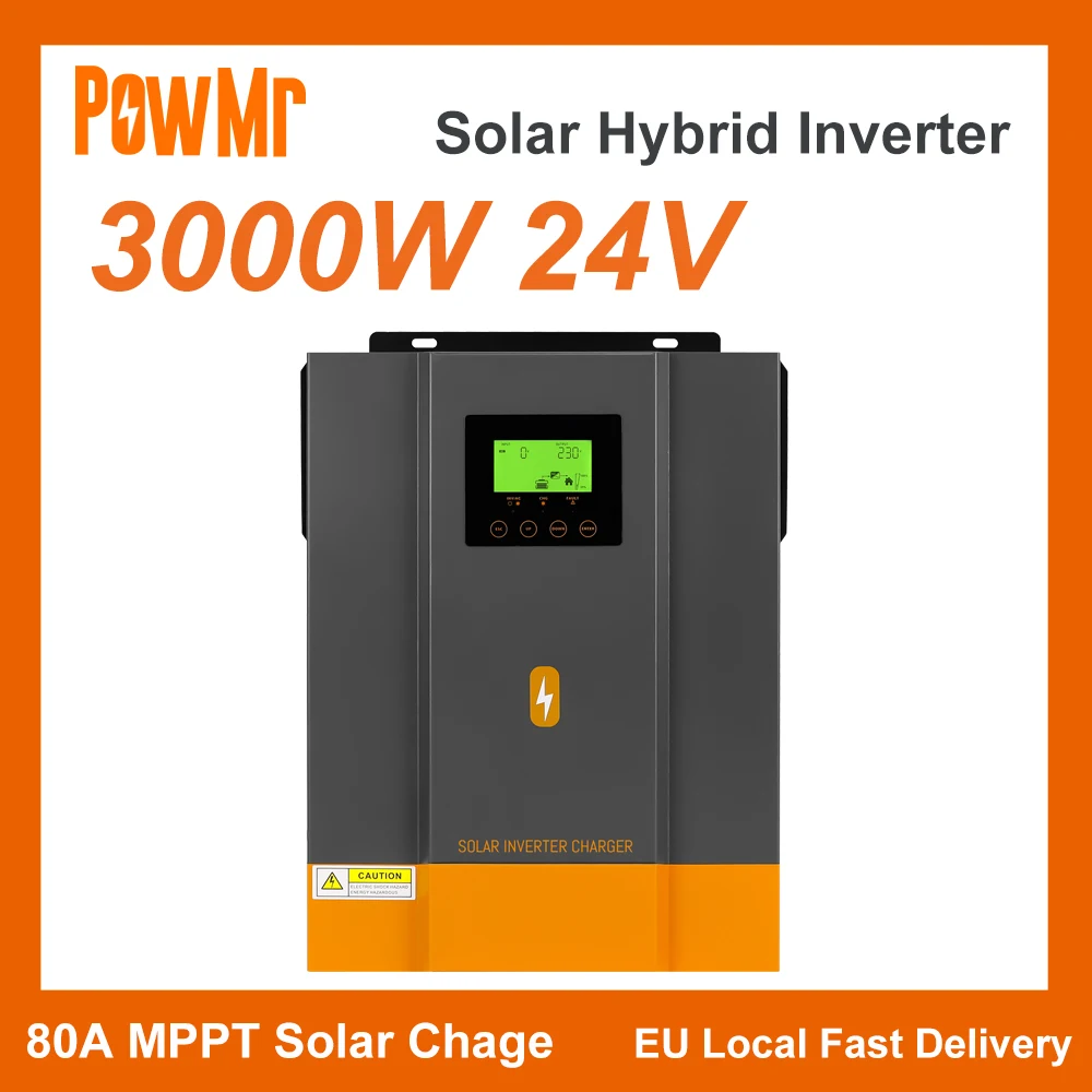 3000W Hybrid Inverter 80A MPPT Solar Charge DC 24V Wide Voltage LCD Display Hybrid Solar Inverter 220V AC Solar Panel PV 450Vdc