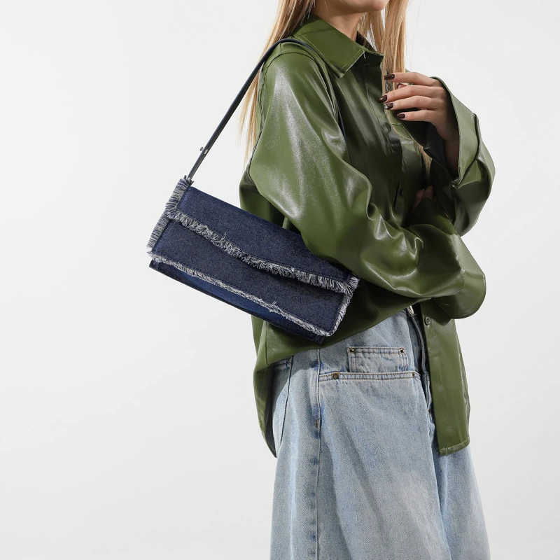 Nappa Denim Solid Fashion borse a tracolla Hasp borse da donna in vendita 2024 borsa a tracolla con filo per cucire di alta qualità Bolsas De Ombro