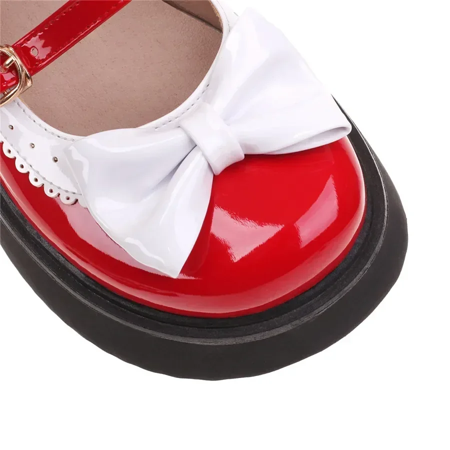 Dolce piattaforma Kawaii Mary Janes donna rosso nero in pelle verniciata tacchi spessi décolleté preppy giapponese papillon punta tonda scarpe Lolita