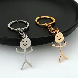 2024 Funny Middle Finger Stickman Keychain Cute Trend Titanium Steel School Bag Car Key Pendant Couple New Trinket Gift Keyrings