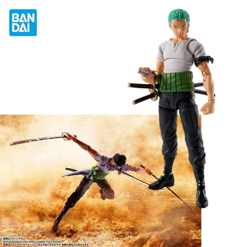 In Stock BANDAI One Piece Model Kit Anime Figures SHF Roronoa Zoro Romance Dawn Action Figure Anime Toys Gifts