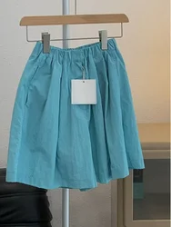 2024 Blue Shorts Women's Summer Elastic Waist Loose Versatile Casual Wide Leg Pants