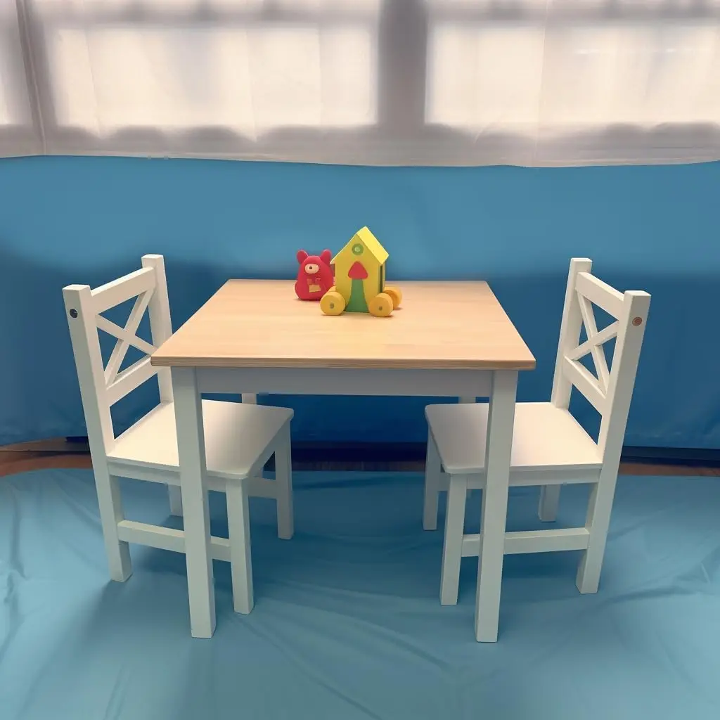 Solid Wood Toddler Kids Table and 2 Chairs Set,Modern Wooden Furniture with Irish Designer for 2-8 Years,