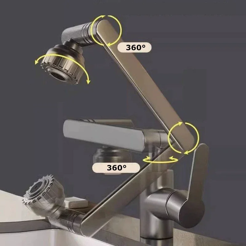 

Pull Down Mixer Tap for Hot & Cold Water Sink Robotic Arm Kitchen Faucet, Dual Mode Rotating Spray Head, Universal