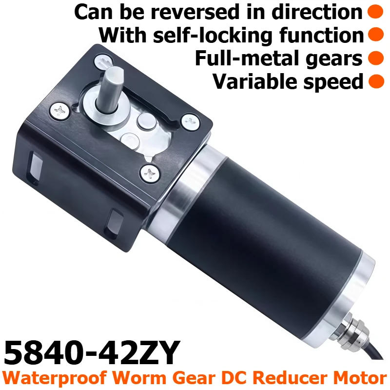 Waterproof Worm Gear Worm Reducer DC Motor 5840-42ZY, 12V/24V Self-locking High-torque Motor