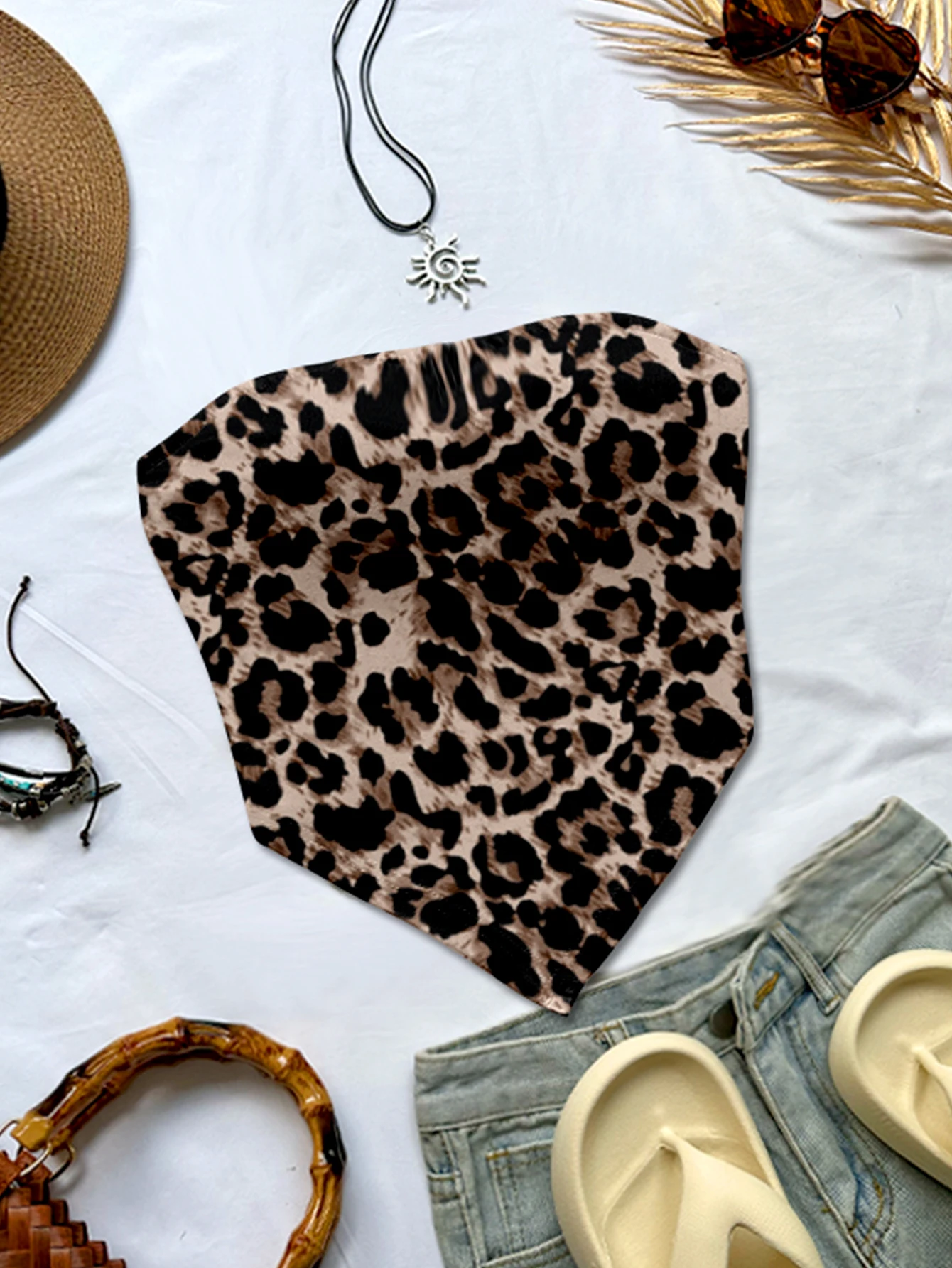 Women's Spring Summer Fall New Boho Beach Vacation Leopard Print Slim Fit Bustier Crop Stretchy Multi-Color Tops