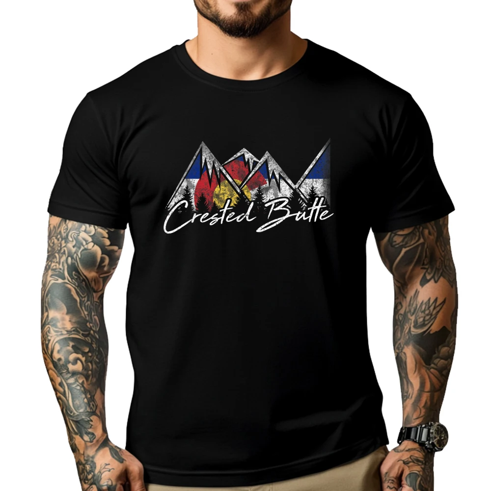 Crested Butte Colorado Flag Mountains Shirt Souvenir Designer T Shirt Men Man Funny T Shirts Foe Man