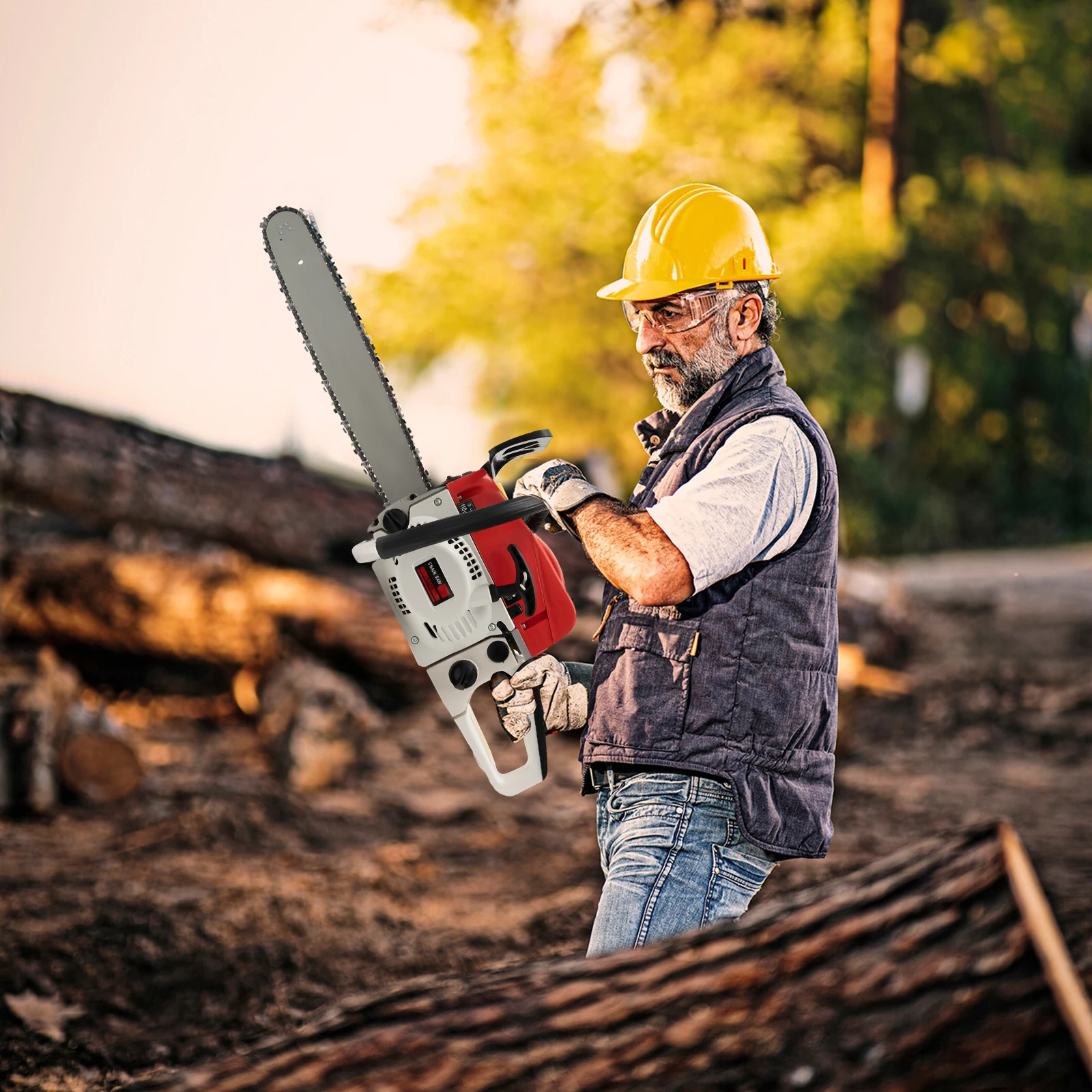 Gas-powered Chainsaw 52CC Gasoline Cutting Wood Gas Sawing 20 inch Gasoline Chainsaw Set