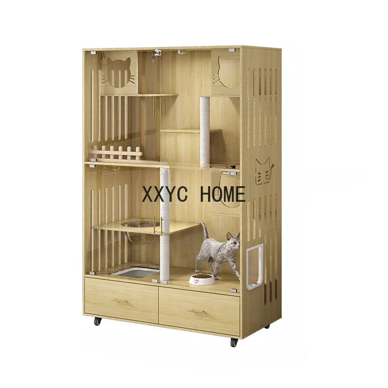 

Kattenvilla Met Toilet Geïntegreerd Kattenhuis Indoor Kattenkooi Grote Ruimte Massief Houten Kast