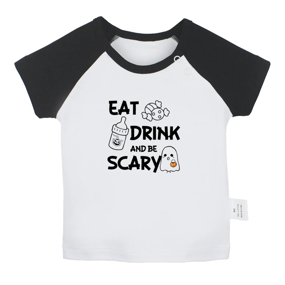 

iDzn New Eat Drink And Be Scary Fun Baby T-shirts Cute Boys Girls Tees Infant Short Sleeves T shirt Newborn Clothes Kids Tops