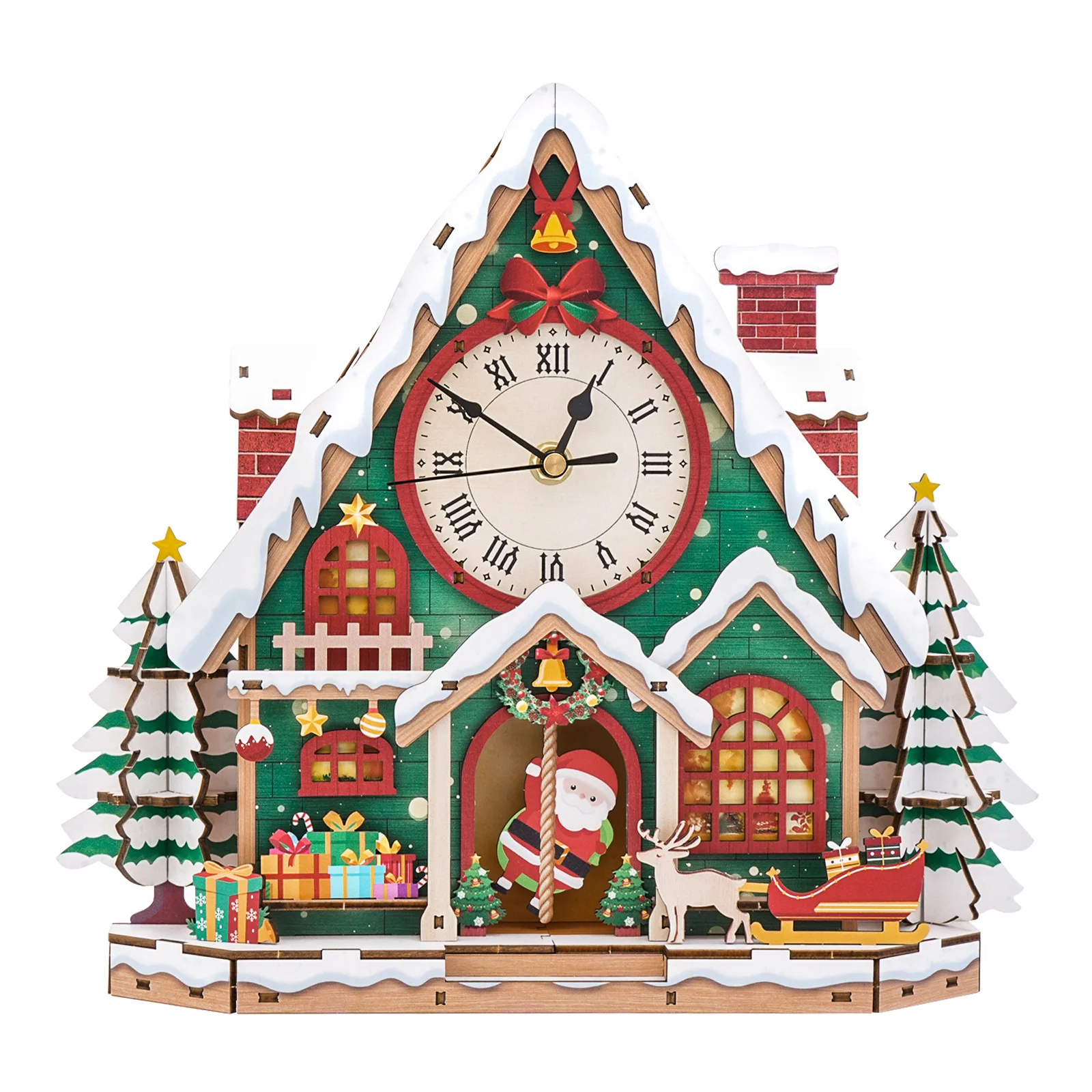 DIY Wooden Christmas Snow House Wall Clock Figurines Miniatures Kits Mini Casa for Friends Birthday Gifts Home Decor Crafts