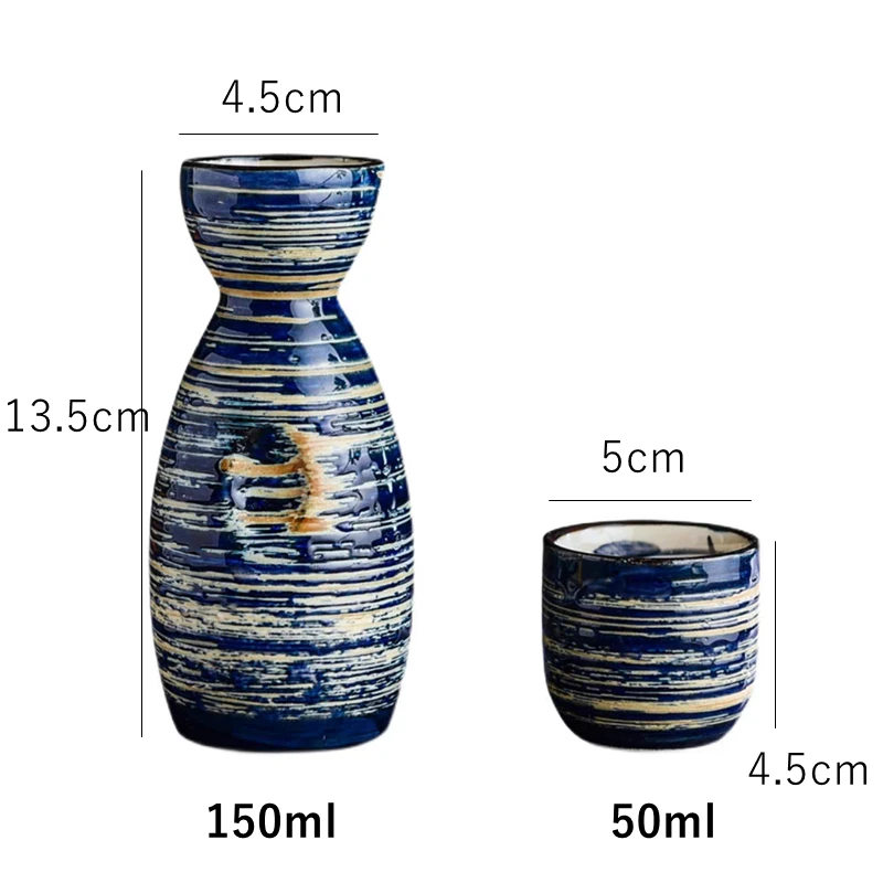 Blue Porcelain Saki Set with 1 Sake Carafe 4 Sake Cups Ceramic Japanese Sake Set Soju Cup Tokurri Bottle 150ml