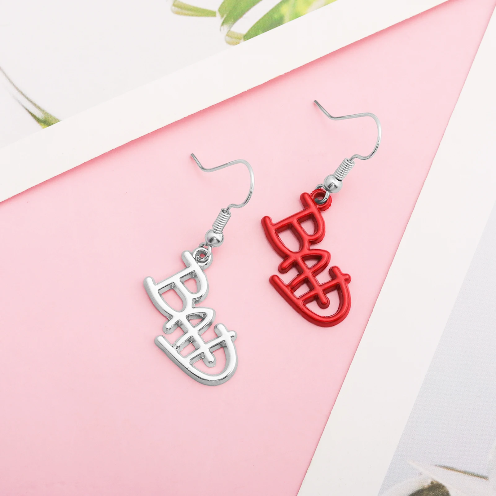 MJ BAD Dangle Earrings Drop Jewelry Michael Jackson Celebrity Fan Gift Punk Necklace Pendant Street Style Accessory