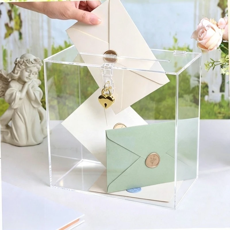 Transparent Lock Gift Gold Red Packet Storage Box Birthday Banquet Greeting Card Box Creative Gift Box