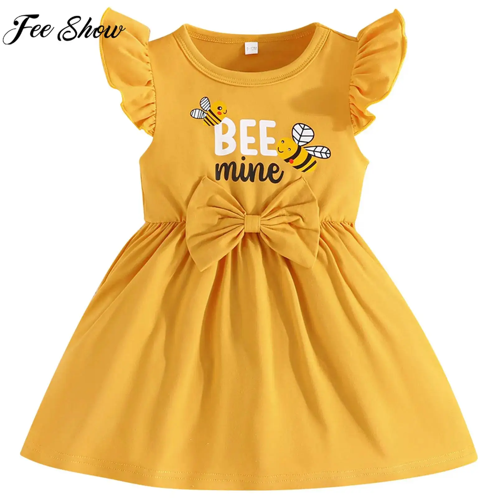 

Little Girls 2Pcs Summer Casual Cotton Dress Fly Sleeve Flower Print Bow A-line Sundress Birthday Party Daily Street Clothes