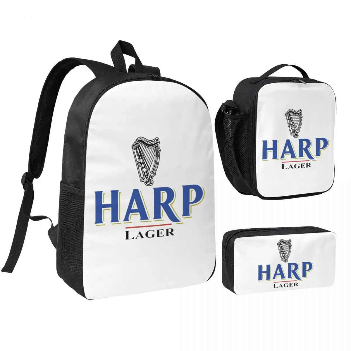 

Harp By Guins Backpack Student Boys Girls BookBag School Bag Computer Shoulder Bags 3ps Insulated Lunch Bag Pencil Case