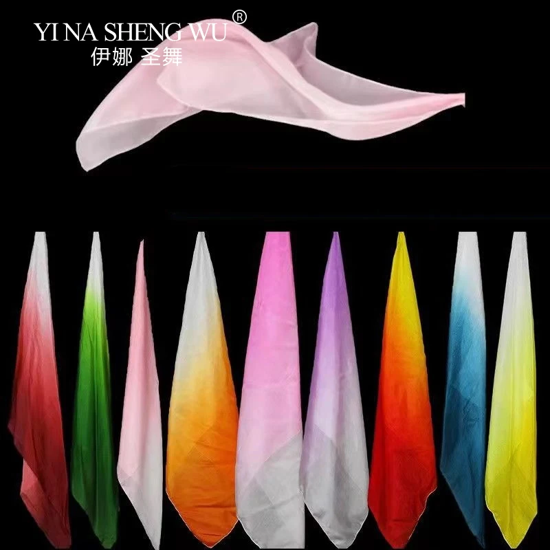 Sciarpa di danza del ventre in seta, colore sfumato, velo da ballo, fazzoletto popolare, danza classica, scialle quadrato per le prestazioni delle donne