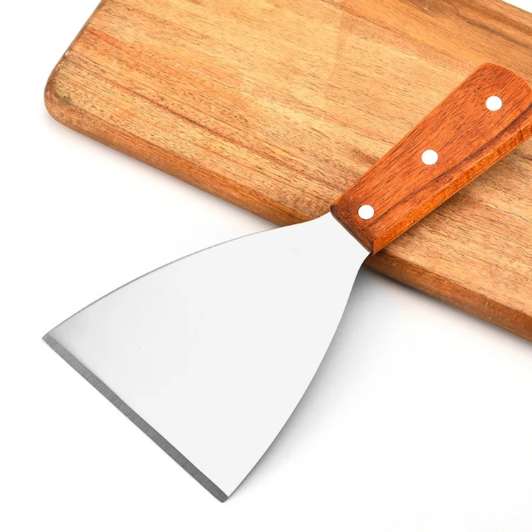 

Stainless steel bread spatula Frying Teppanyaki pizza spatula Steak spatula Wooden-handled spatula Bevel-edged Kitchen utensils