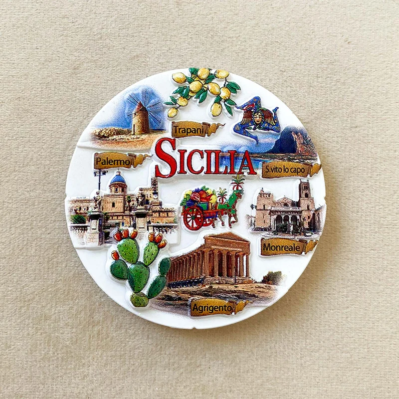 

3D Sicilian Landmarks Fridge Magnets - Italy Decor, ‌Cute Resin Magnets for Room & Home Decor‌, ‌Strong Refrigerator Magnets