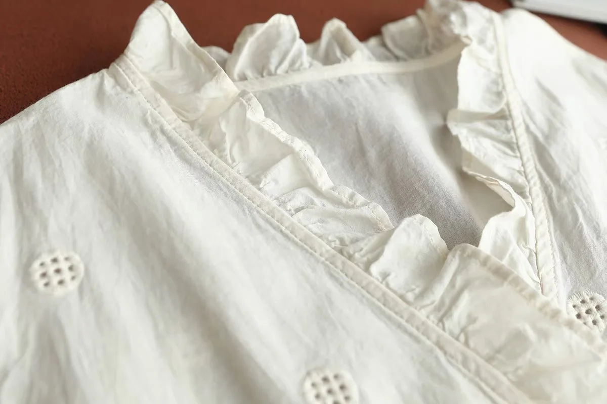 Women Sleeveless Vest Top Ruffle V Neck Blouse Hollow Eyelet Embroidery Lace Ruffle Hem Cottagecore Cotton Summer Tank Shirts view 5