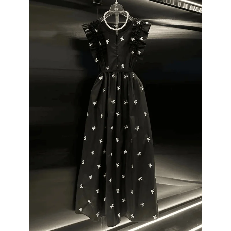 

French Style Light Luxury High-End Flutter Sleeve Dress for Women2025Summer Fashionable Elegant Waist-Slimming DesignALine skirt