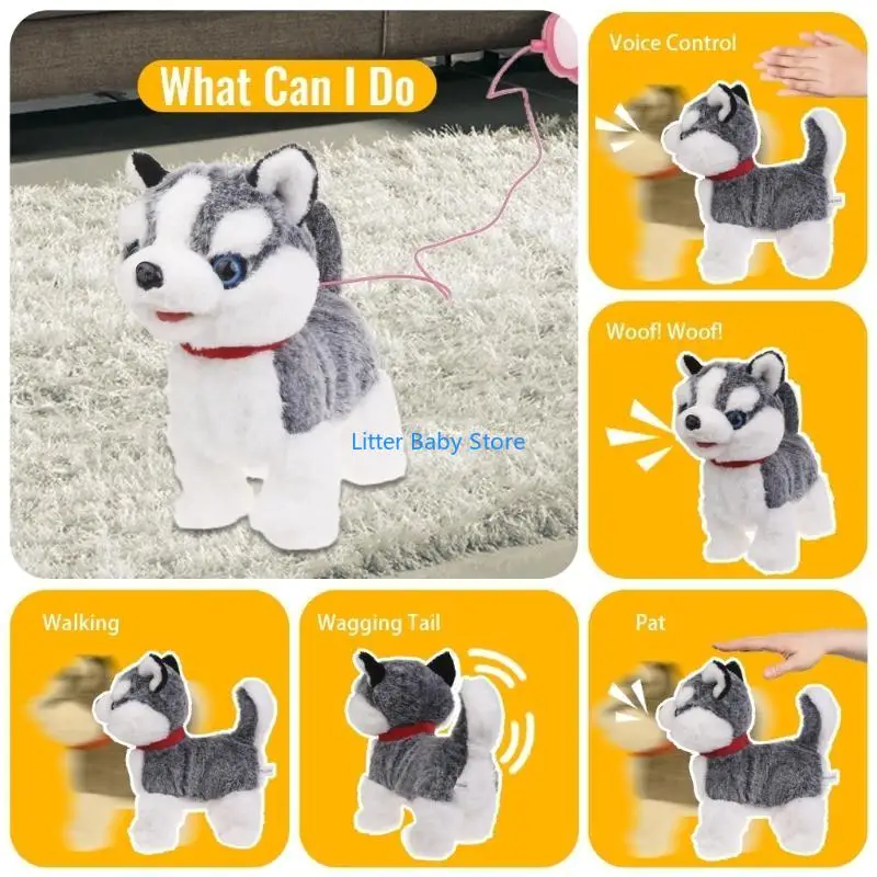 N80C Plush Dog Toy for Baby Learn to Crawl Leash Puppy Dog Toy Interactive Singing & Walking Animal Toy Kids Christmas Gift