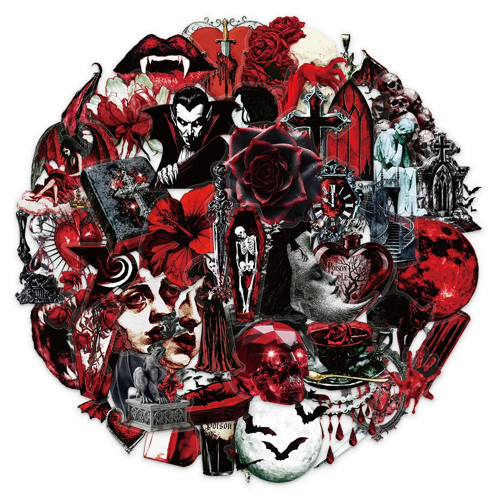 50PCS Halloween Dark Vampire Handmade Material Phone Cases Laptop Suitcases Water Cups Waterproof Stickers