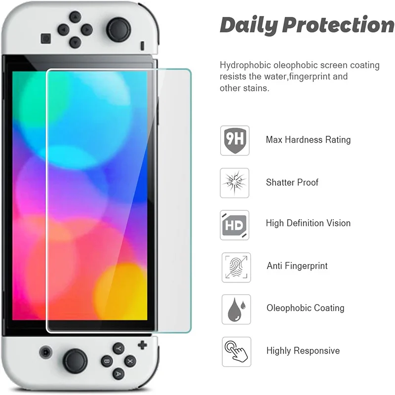 Vidro Temperado Anti-Scratch para Nintendo Switch, Película Protetora Rígida HD, Protetor de Tela Clara, OLED, 9H