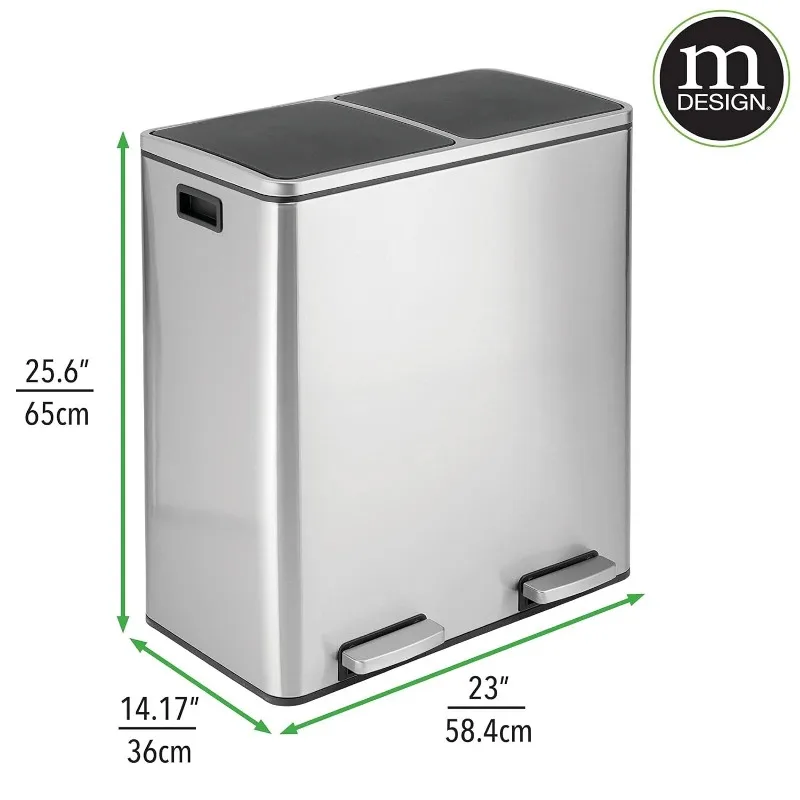 Mdesign Metaalstaal 16 Gallon/60-Liter, Dual Compartiment Step Prullenbak; Dubbele Prullenbak/Recycler Combo Voor Keuken