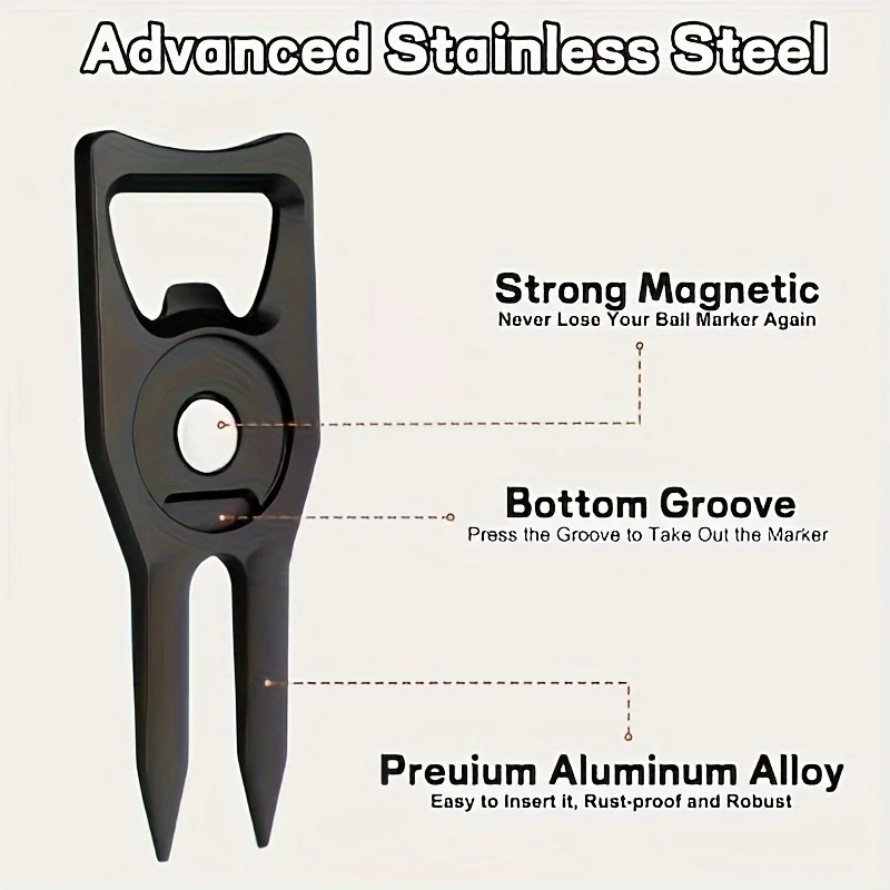 أداة إصلاح جولف ديفوت، زر منبثق قابل للطي، شفرة مفاتيح من الفولاذ المقاوم للصدأ وعلامة كرة جولف قابلة للفصل #5