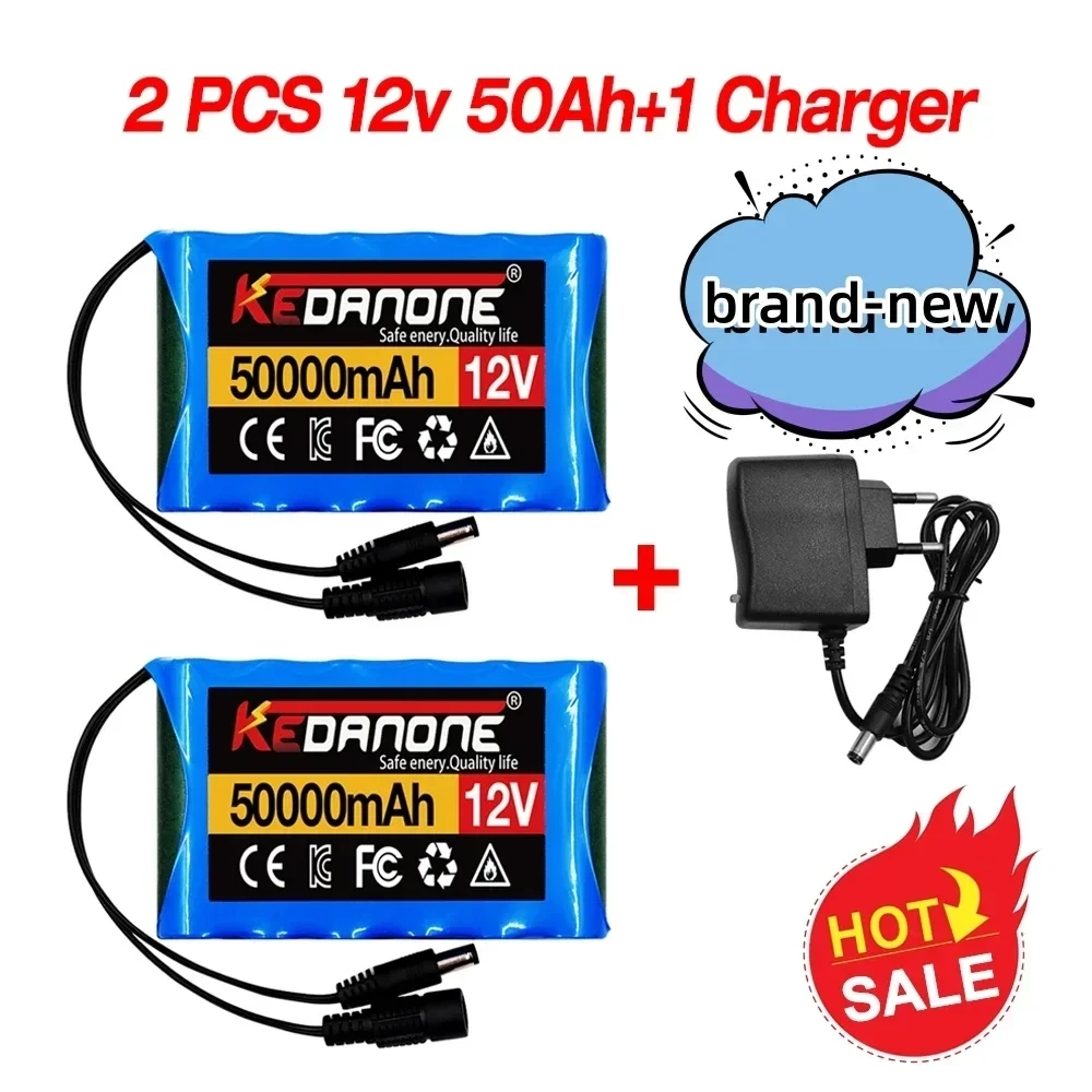 18650 3S2P 12V 50000mah Original Lithium Ion Battery DC 12.6V 50Ah Rechargeable CCTV, Camera Monitor Replacement Battery + Charg