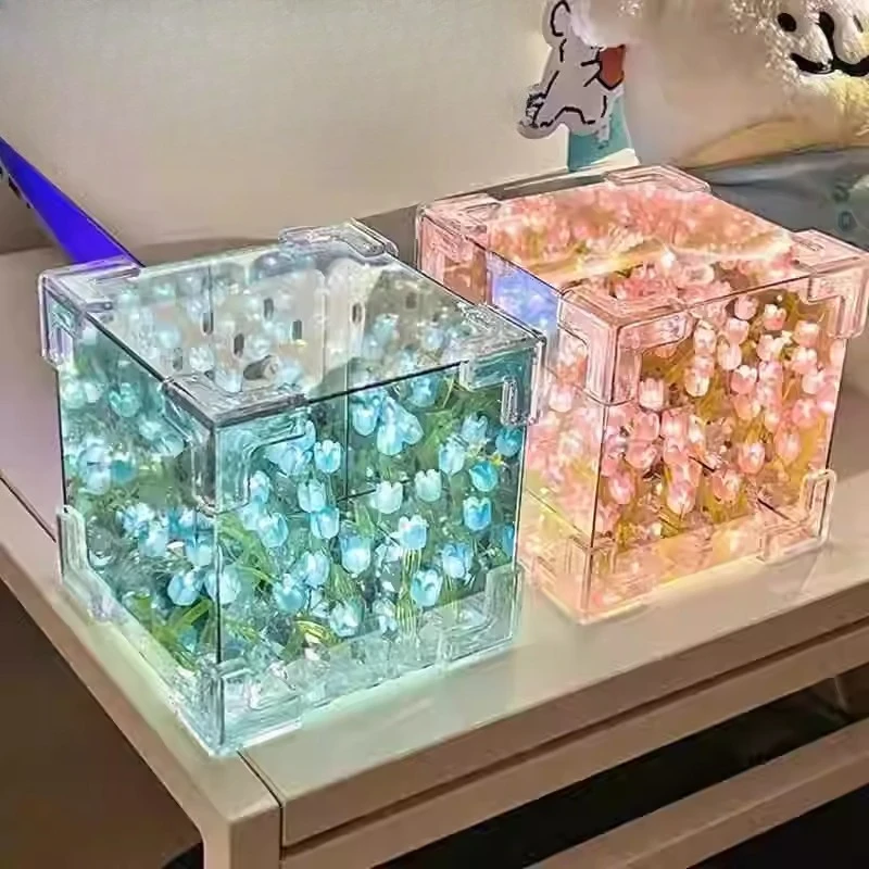 imported Rubik's Cube tulip night light flower sea handmade material bag birthday gift girl to girl