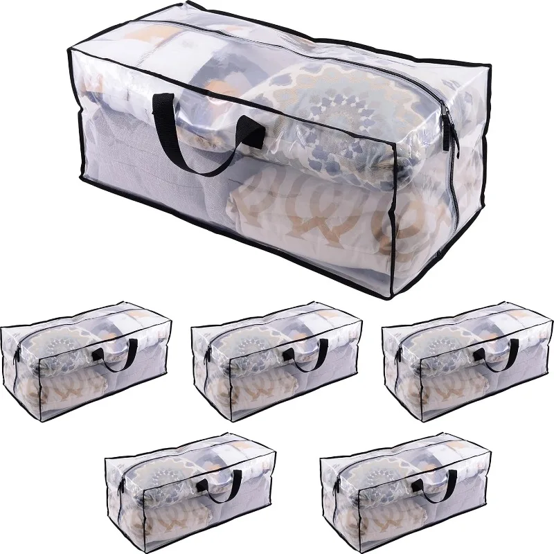 

Clear Storage Bags with Handles, Zippered Plastic Containers for Clothes, Linens, Legos, Organizing, Packing, Under