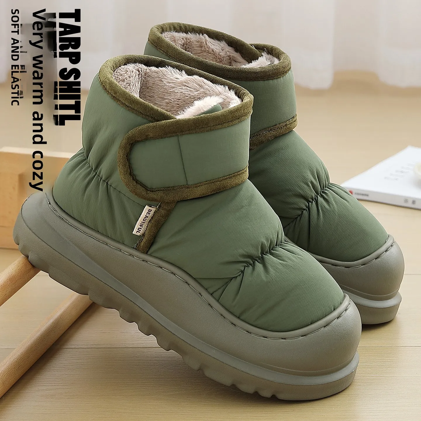 Waterproof Thickened High-Top Cotton Slippers Men's Winter Indoor Outdoor Wear Fleece-Lined Slip-Resistant Warm Booties