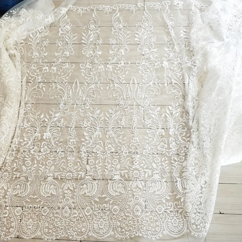 Embroidered Mesh Lace Fabric, White Sequins, Wedding Dress, Fashion Decoration