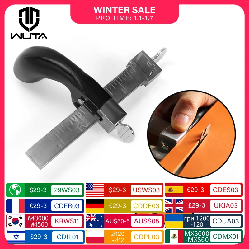 WUTA Professional Sharp Leather Strap String Belt Cutter Adjustable DIY Hand Cutting Tool with 2 Blades Craft Leather Tools