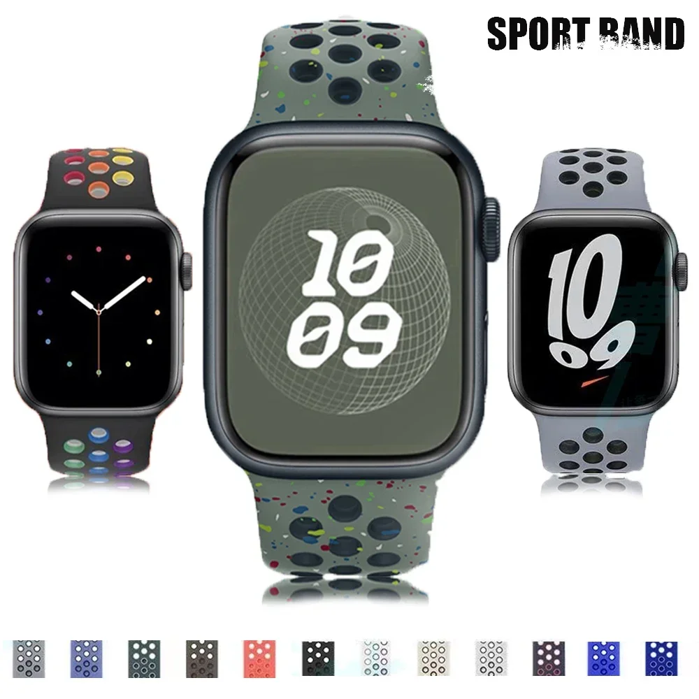 Sport Strap For Apple Watch Band 45mm 49mm 44mm 40mm 41mm 42mm Silicone bracelet correa iWatch Ultra 2 Series 9 8 SE 7 6 5 4 3