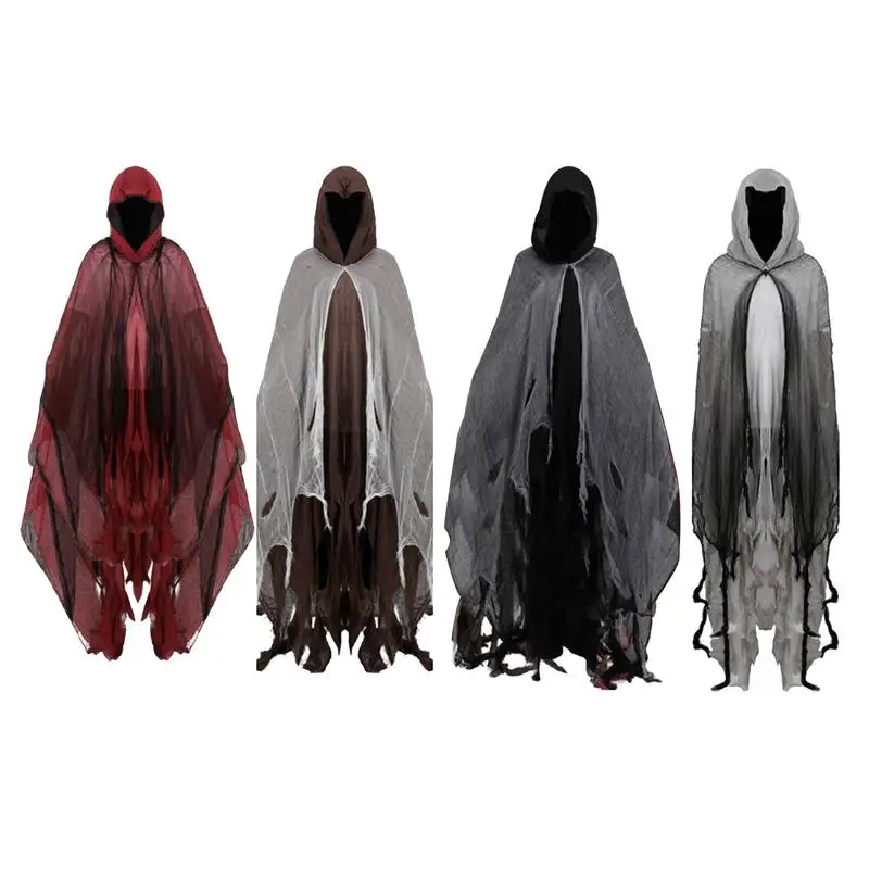 Halloween Ghost Dementors sorceress Cosplay Costume Gothic Zombie Tattered Hooded Capes Day Of The Dead Party Props Cloaks