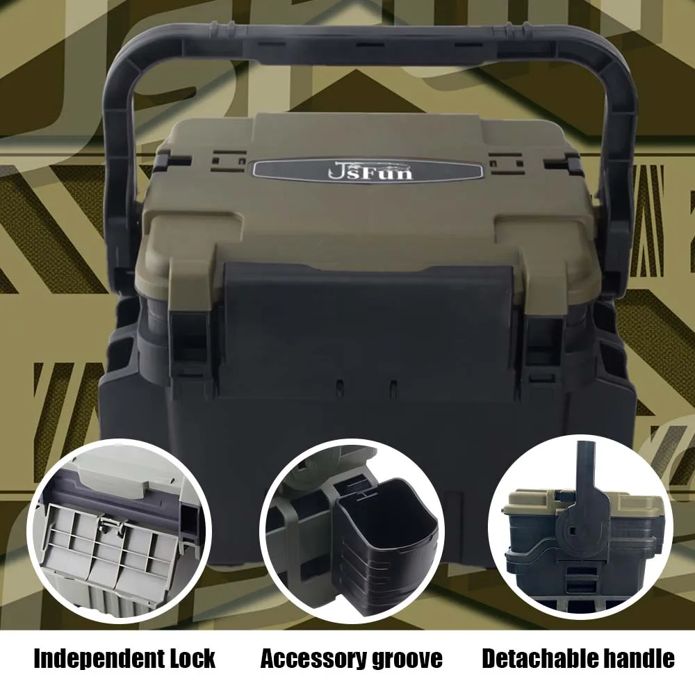 JSFUN Durable Large Fishing Tackle Box Multifunction Capacity Stand Rod Holder Cup Holder High Quality Plastic Egi Fishing Box