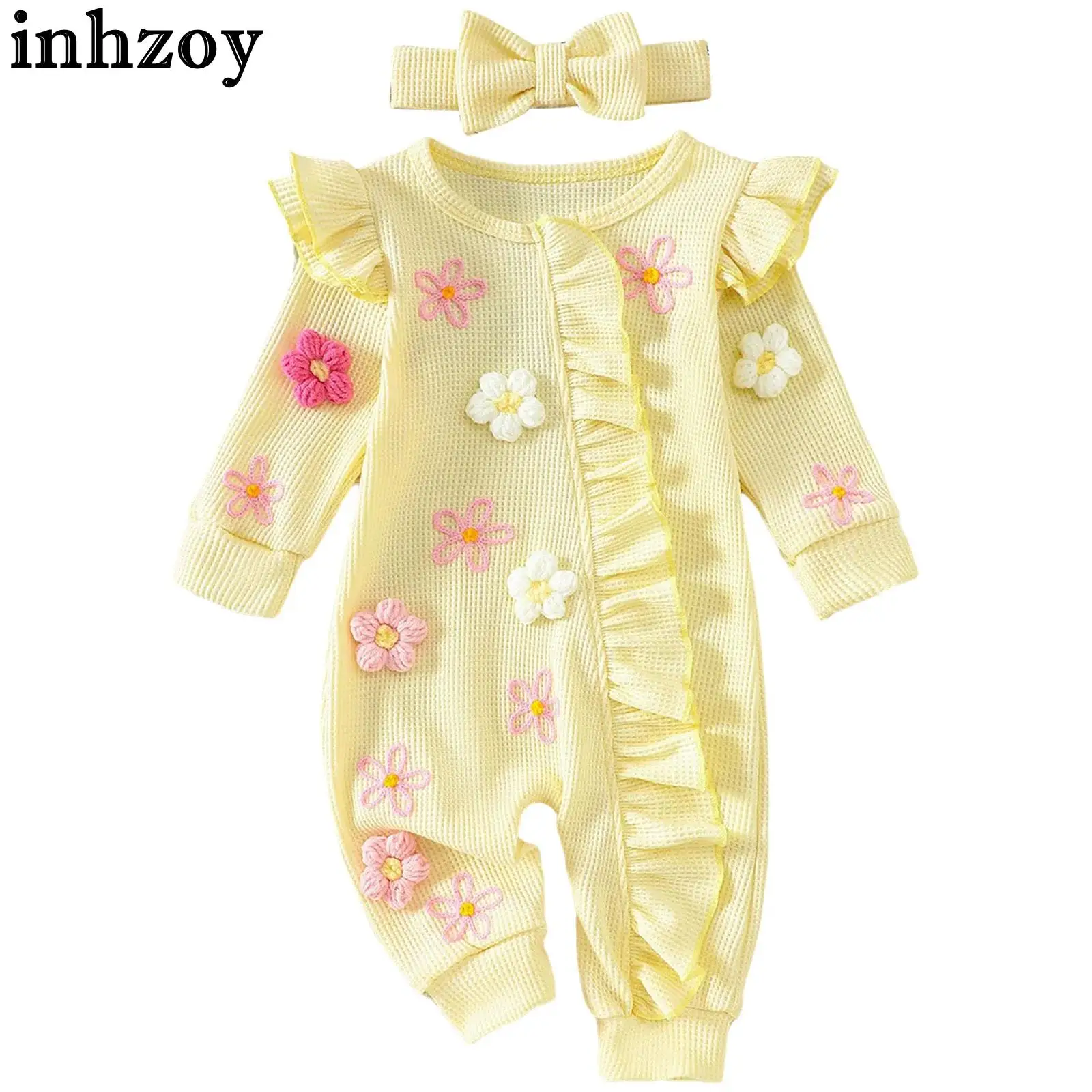 

Весенне-осенний повседневный милый милый комбинезон для маленьких девочек, боди с длинными рукавами и повязкой на голову для крещения, вечеринки, свадебной фотографии