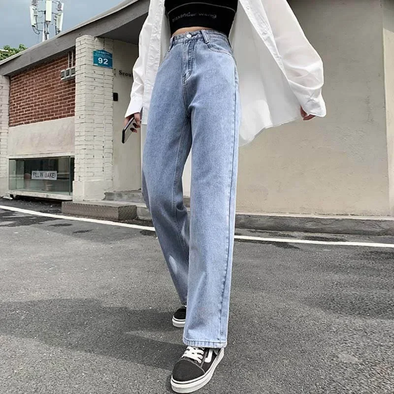 

Женские джинсы, весна-осень 2021, прямые брюки с высокой талией, свободные корейские брюки для похудения, широкие брюки в пол