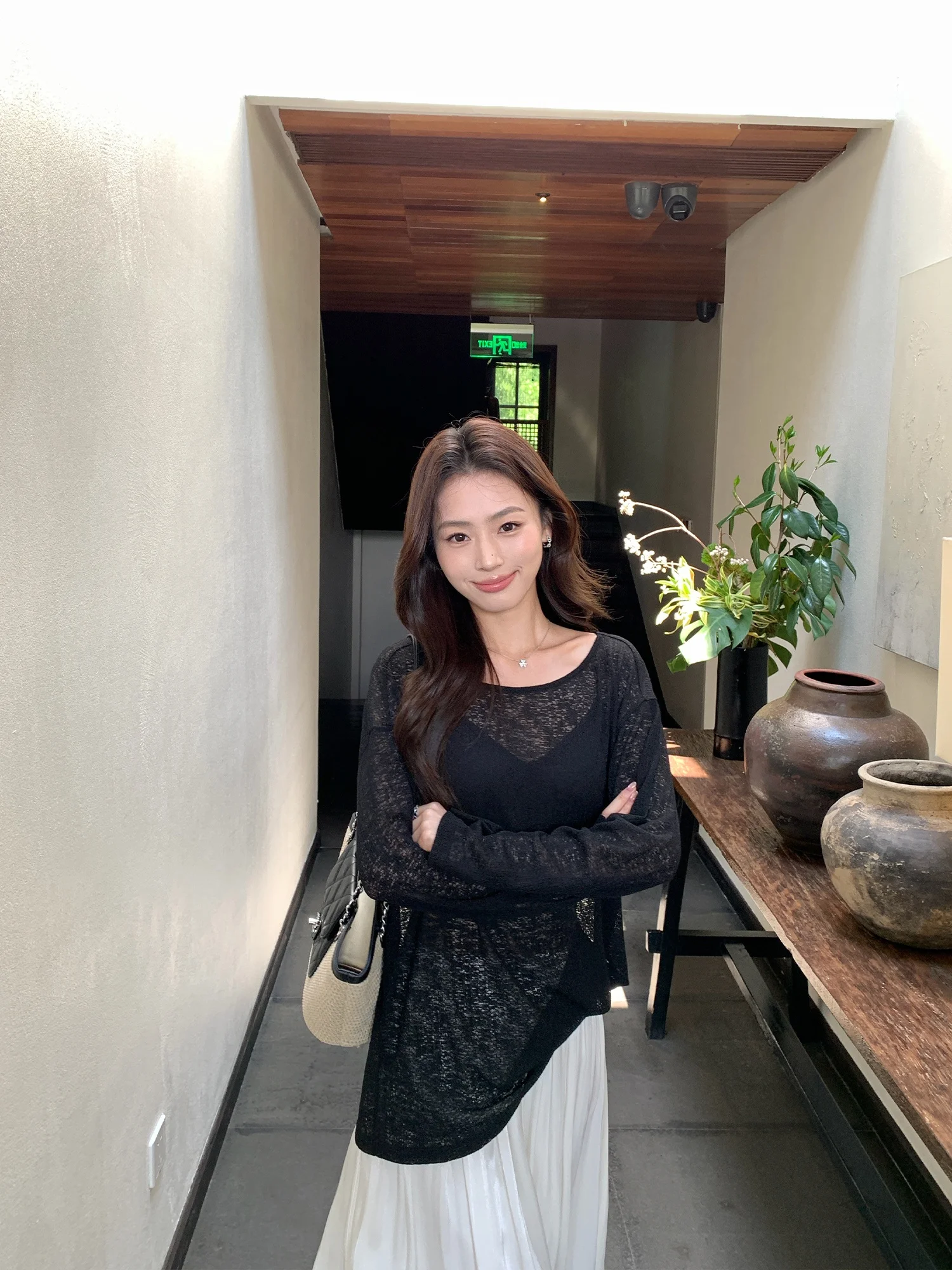 Pusumede Loose Long Sleeve T-Shirt Women Summer Transparent Sun Protection Casual Style Standard Fit Polyester Fiber round Neck
