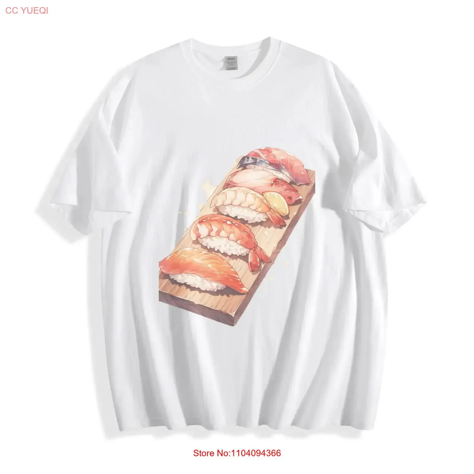 Sushi Bliss T-Shirt mit lebhaftem Platter-Design, Vintage-Waschung, grafischer Aufdruck, atmungsaktiv, dehnbar, Streetwear-Mode