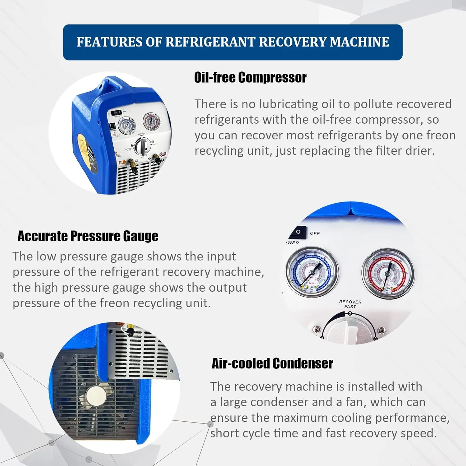 Двухцилиндровая машина для восстановления хладагента, 110 В-120 В, 60 Гц, портативный безмасляный блок для вторичной переработки фреонов для обоих жидкостей, бесплатная доставка