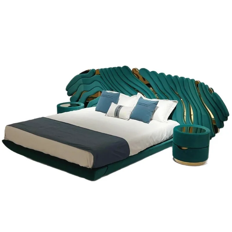 fabric double bed villa luxury wedding bed, designer master bedroom, luxurious widescreen Italian king bed, full package