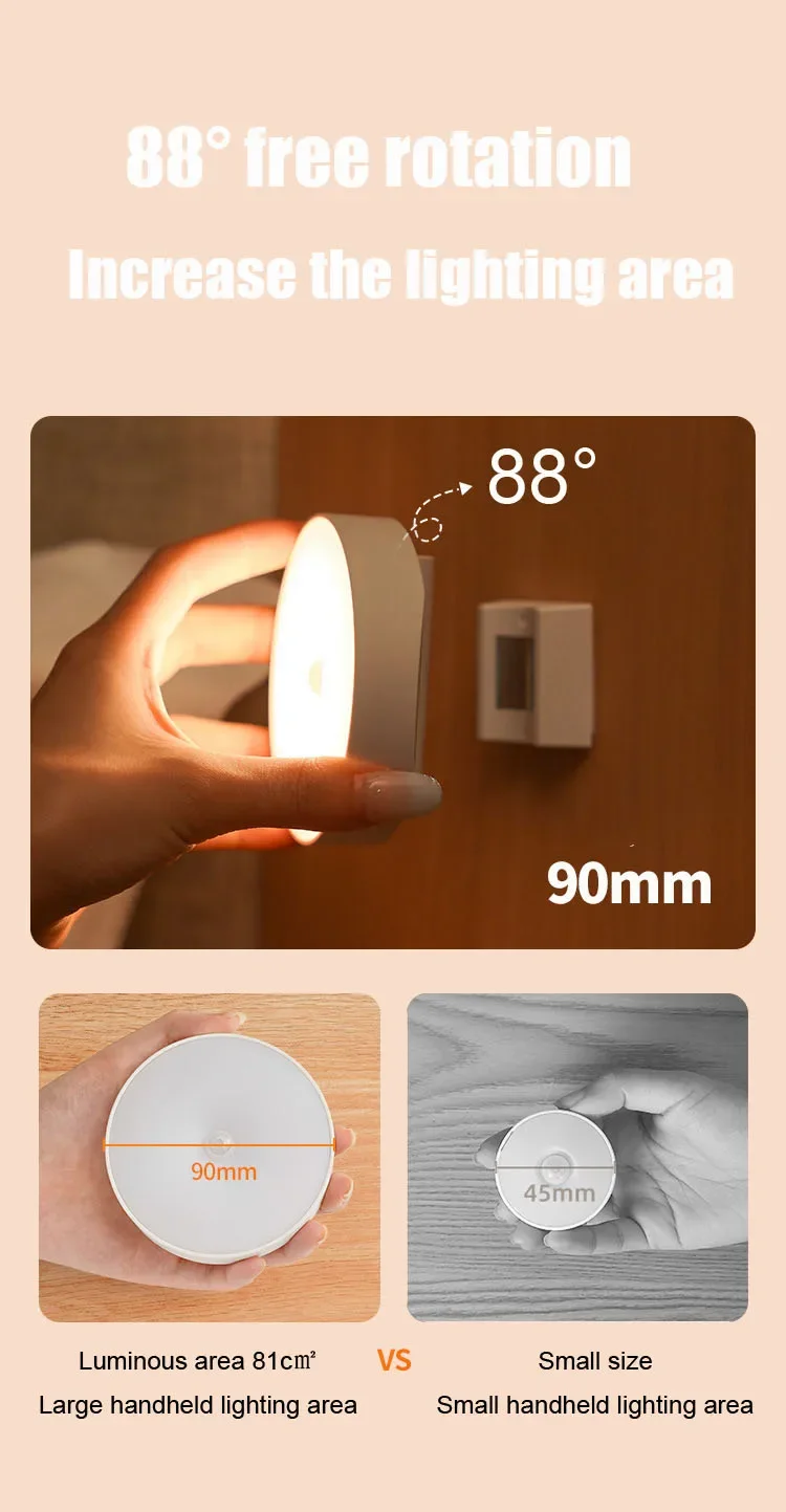 Night Lamp With Motion Sensor Night Light Rechargeable USB Led Rotatable Magnet For Bedroom Bedside Table Cabinet Decor