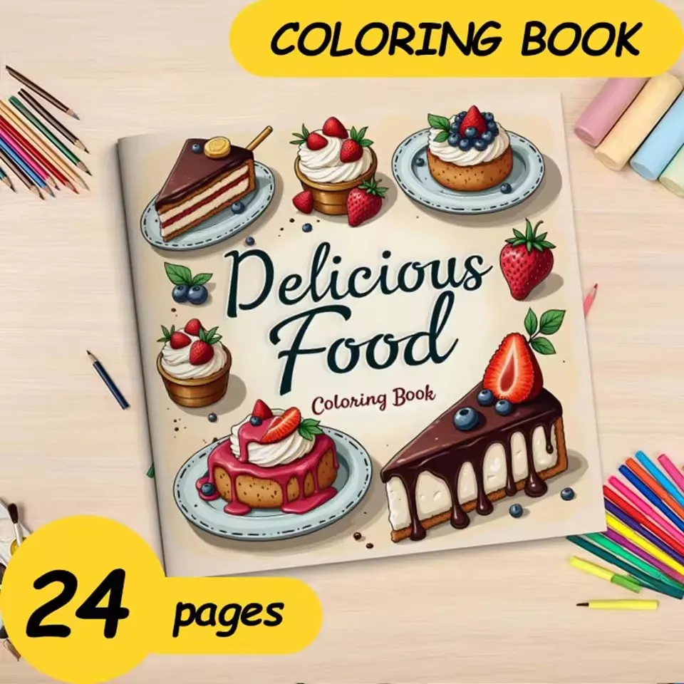 

Вкусная еда, художественная книжка-раскраска, оригинальная 24-страктная печать, книжки-раскраски, подарок для праздника, каракули, книжка с картинками для взрослых