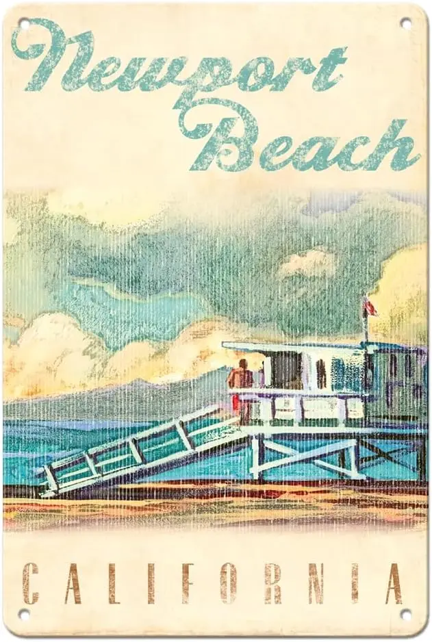 Pacifica Island Art Newport Beach California - Lifeguard Tower - Vintage Travel Poster by Wade Koniakowsky - 8 x 12 inch Vintage